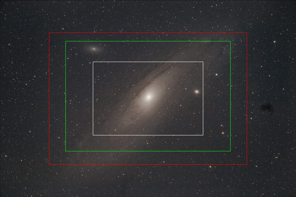 Four different field of views from the crop factor of imaging camera and the effect of crop factors in astrophotography