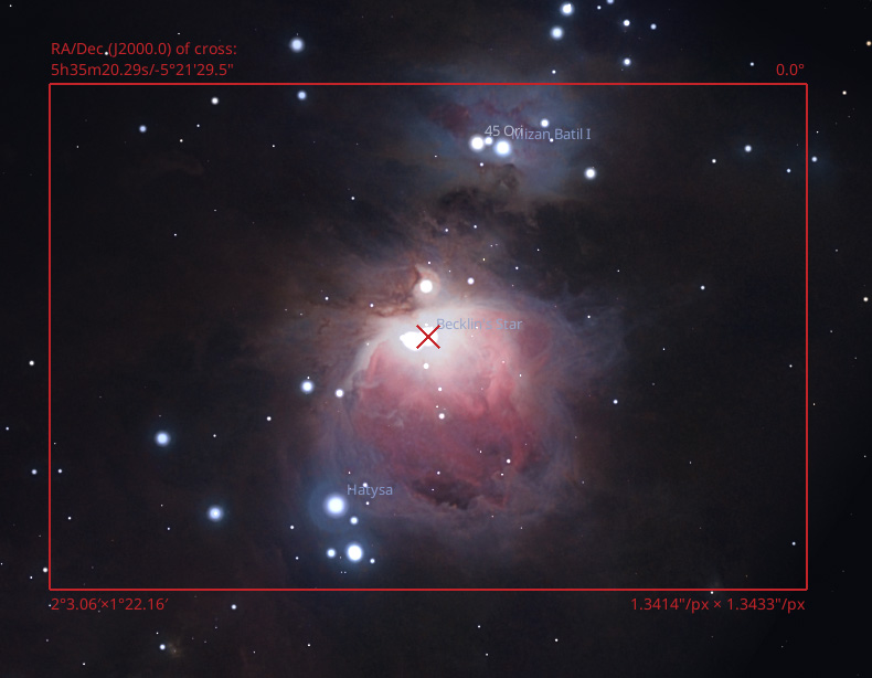 Stellarium screenshot of M42 Orion Nebula with a full frame camera
