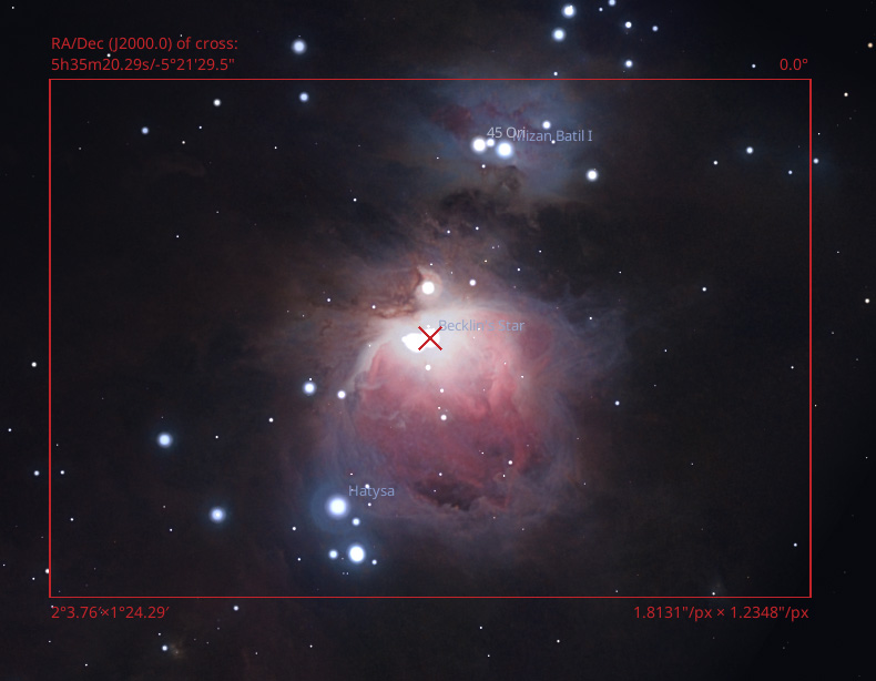 Screenshot of Stellarium showing the effect of crop factors in astrophotography and how it influences field of view
